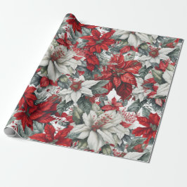 Elegante Kerstmis Poinsettia's Cadeaupapier