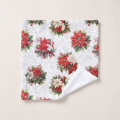 Elegante Kerstmis Poinsettias en Damask Bad Handdoek (Wasdoekje)
