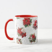 Elegante Kerstmis Poinsettias en Damask Mok (Links)