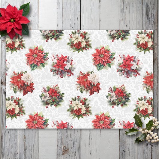 Elegante Kerstmis Poinsettias en Damask Tissuepapier