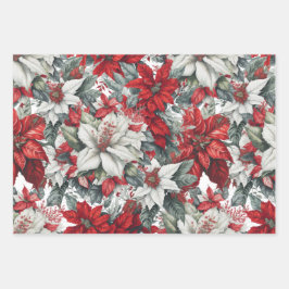 Elegante Kerstmis Poinsettia's Inpakpapier Vel