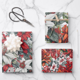 Elegante Kerstmis Poinsettia's Inpakpapier Vel