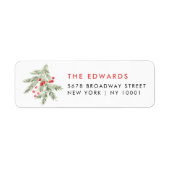 Elegante Kerstmis rode bessen retouradres Etiket (Voorkant)