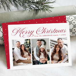 Elegante Kerstmis Rode Calligrafie 3 Foto Feestdagenkaart