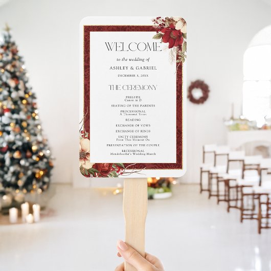 Elegante Kerstmis Rode Damast Bloemen Handwaaier