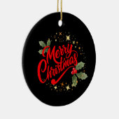 Elegante Kerstmis Rode Scriptie Hulst Gouden Ster Keramisch Ornament (Rechts)