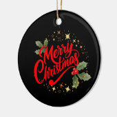 Elegante Kerstmis Rode Scriptie Hulst Gouden Ster Keramisch Ornament (Links)