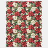 Elegante Kerstmis Rood en Wit Poinsettia Fleece Deken (Voorkant)