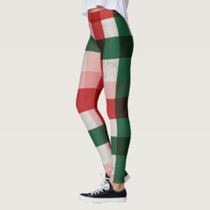Elegante Kerstmis Rood Groen Geruit Geblokt Patroo Leggings