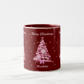 Elegante Kerstmis Roze Boom Aangepaste Naam Rood Tweekleurige Koffiemok (Center)