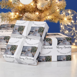 Elegante Kerstmis Script Familie Foto Cadeaupapier