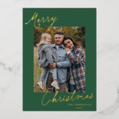 Elegante Kerstmis Script Groene Foto Folie Feestdagenkaart (Voorkant)