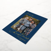 Elegante Kerstmis Script Navy Foto Folie Feestdagenkaart (Gedraaid)