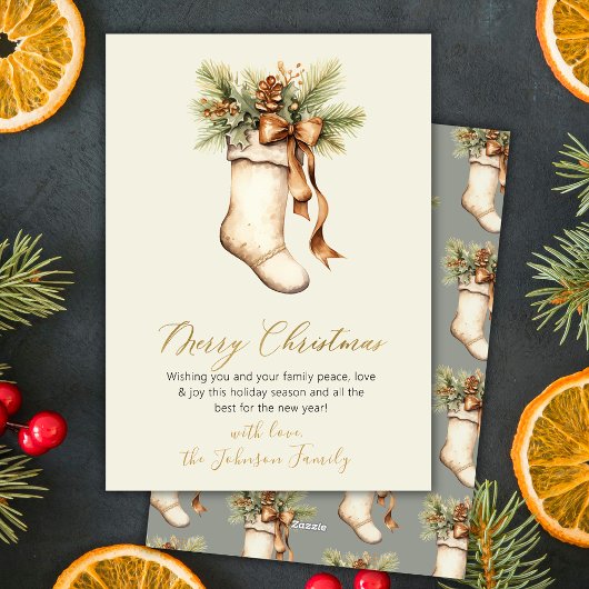Elegante Kerstmis Script Waterverf Kous Feestdagenkaart