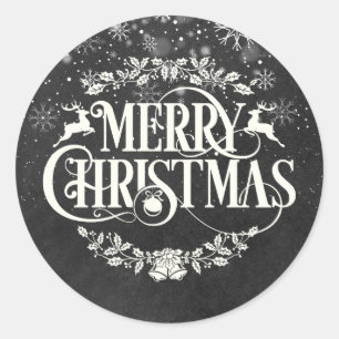 Elegante Kerstmis Sneeuwvlokken Schoolbord Ronde Sticker