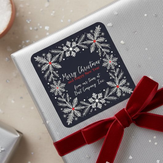 Elegante Kerstmis Snowflake Krans Vakantie Vierkante Sticker