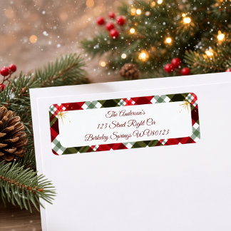 Elegante Kerstmis Tartan Plaid Retouradres  Etiket