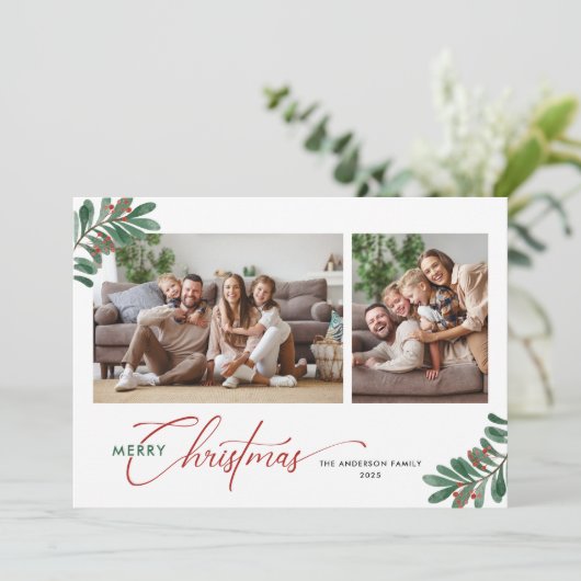 Elegante Kerstmis Typografie 2 Afbeeldingen Feestdagenkaart (Staand voorkant)