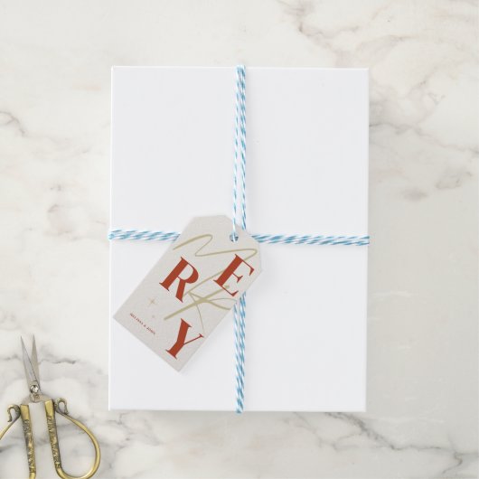 Elegante Kerstmis Typografie Cadeaulabel (Met Touw)