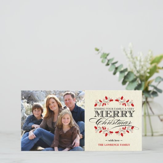 Elegante Kerstmis typografie met hulst Feestdagenkaart (Staand voorkant)