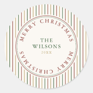 Elegante Kerstmis Vintage Strepen  Ronde Sticker