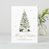 Elegante Kerstmis Watercolor Boom Uitnodiging (Staand voorkant)
