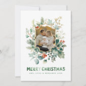 Elegante Kerstmis Waterverf Groenbladeren Feestdagenkaart (Voorkant)