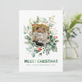 Elegante Kerstmis Waterverf Groenbladeren Feestdagenkaart (Staand voorkant)