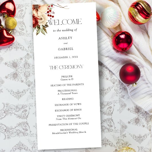 Elegante Kerstmis Winter Bloemstuk Programmakaart