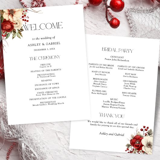 Elegante Kerstmis Winter Bloemstuk Programmakaart