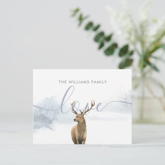 Elegante Kerstmis Winter Bosland Hertenbok Feestdagenkaart (Staand voorkant)