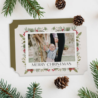 Elegante Kerstmis Winter Botanicals beige 1 foto Feestdagenkaart