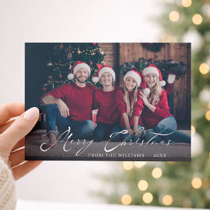 Elegante Kerstmis Witte Script Familie Foto Feestdagenkaart