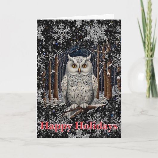Elegante Kerstmis witte uil bos winter bos Kaart (Voorkant)