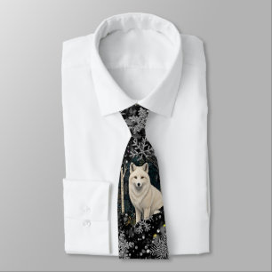 Elegante Kerstmis witte wolf zilveren sneeuwvlokke Stropdas