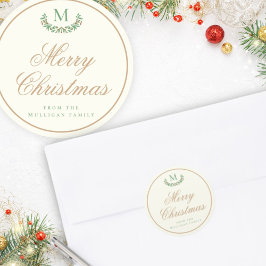 Elegante kerstmonogram geschenkverpakking ronde sticker