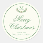 Elegante kerstmonogram geschenkverpakking ronde sticker (Voorkant)