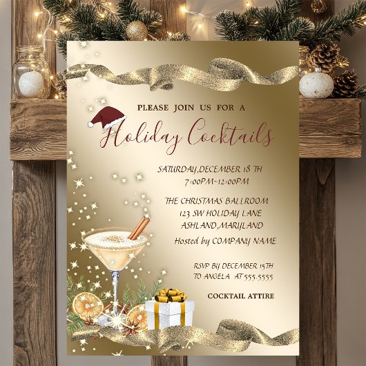 Elegante, kerstmuts, oranje cocktail Kerstmis Kaart
