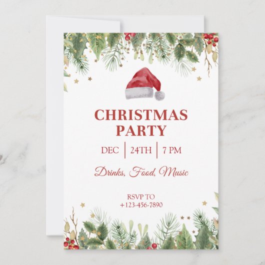 Elegante kerstmuts uitnodiging (Voorkant)