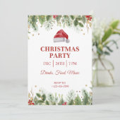 Elegante kerstmuts uitnodiging (Staand voorkant)