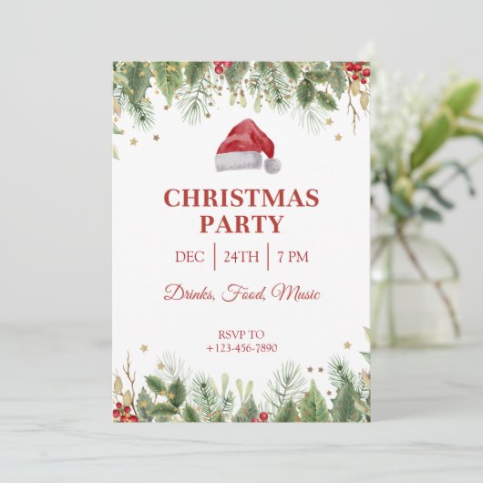 Elegante kerstmuts uitnodiging (Staand voorkant)