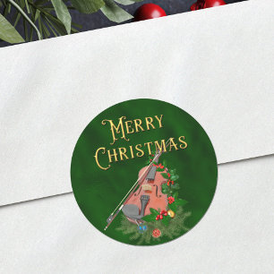 Elegante Kerstmuziek Viool Groen Ronde Sticker