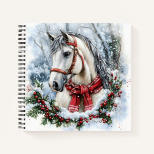 Elegante Kerstpaard met Winterkrans Notitieboek