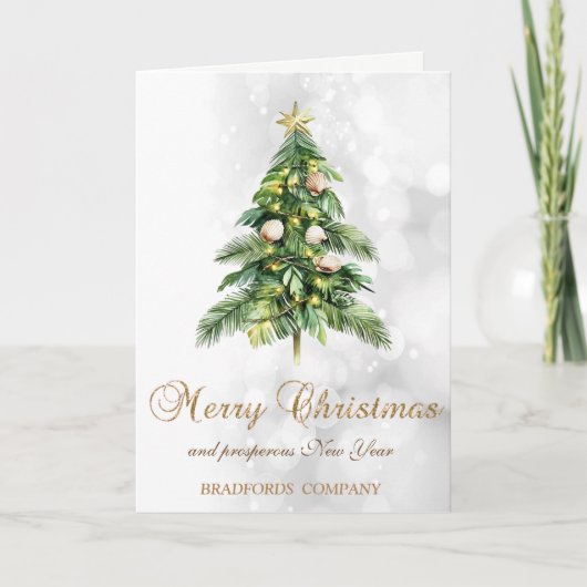 Elegante kerstpalmboom Seashells Bokeh Feestdagen Kaart (Voorkant)