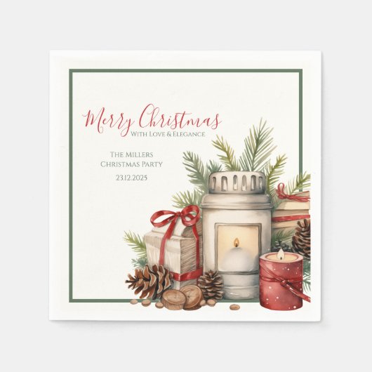 Elegante kerstpapieren servetten in rood en groen (Voorkant)