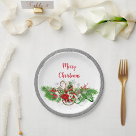 Elegante Kerstpartij Groen met Glitters Papieren Bordje