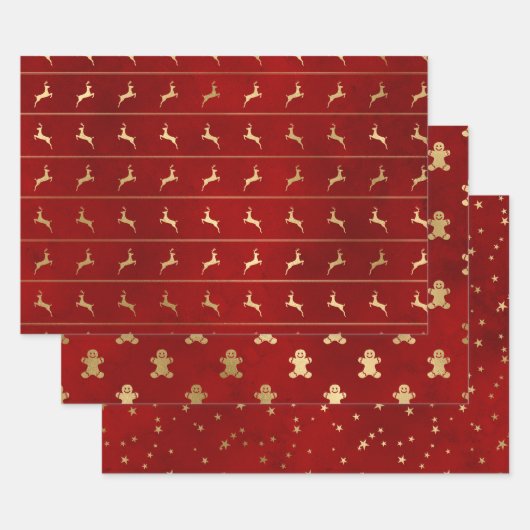 Elegante kerstpatronen voor rood en goud inpakpapier vel (Set)