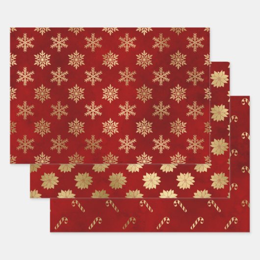 Elegante kerstpatronen voor rood en goud inpakpapier vel (Set)