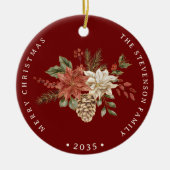 Elegante kerstpoinsettia Bourgogne Keramisch Ornament (Voorkant)