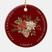 Elegante kerstpoinsettia Bourgogne Keramisch Ornament (Achterkant)